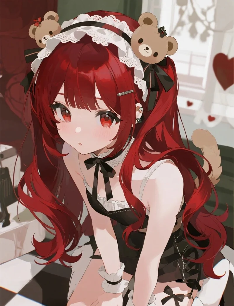 ảnh anime hầu gái tóc màu đỏ