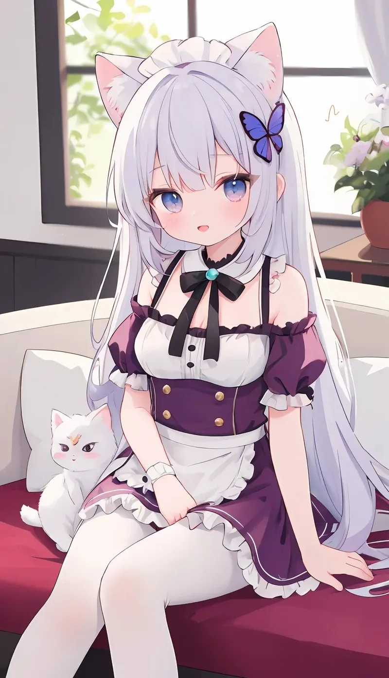 ảnh anime hầu gái tóc trắng