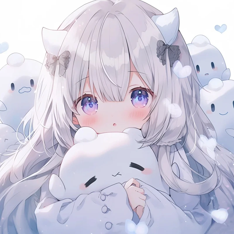ảnh anime to tròn tóc trắng cute