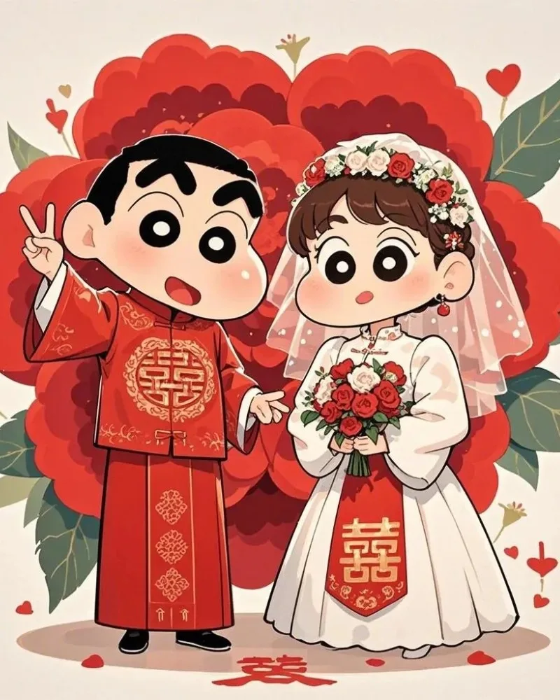 ảnh cô dâu chú rể anime cậu bé bút chì
