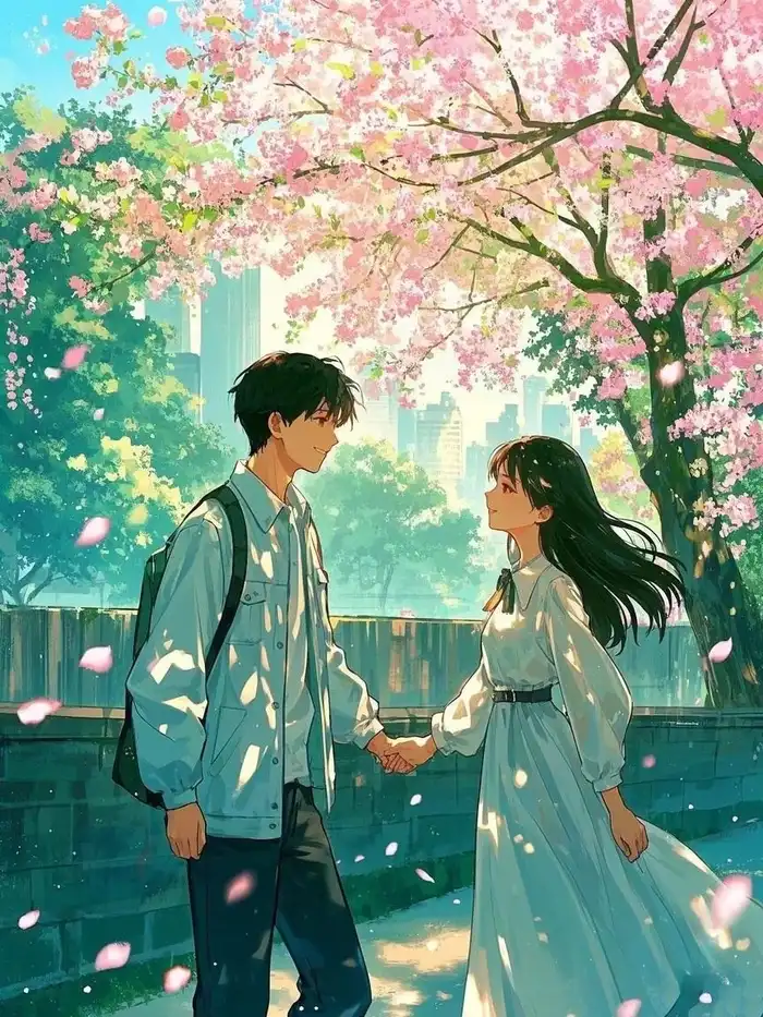 ảnh nắm tay anime dưới gió hoa