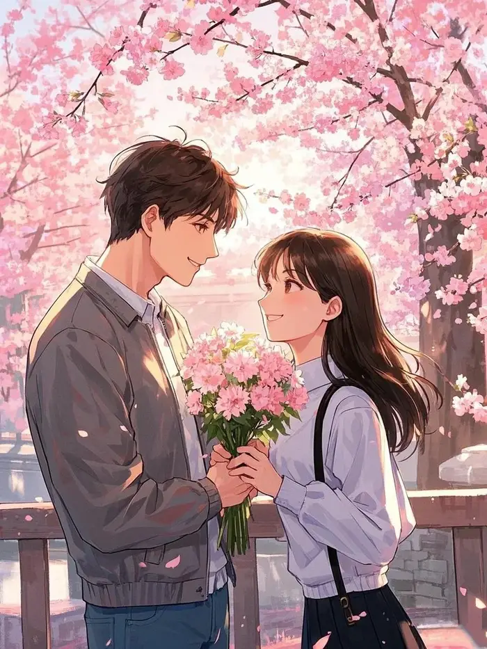 ảnh nắm tay anime tặng hoa