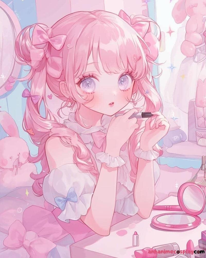 ảnh anime màu hồng chibi cute