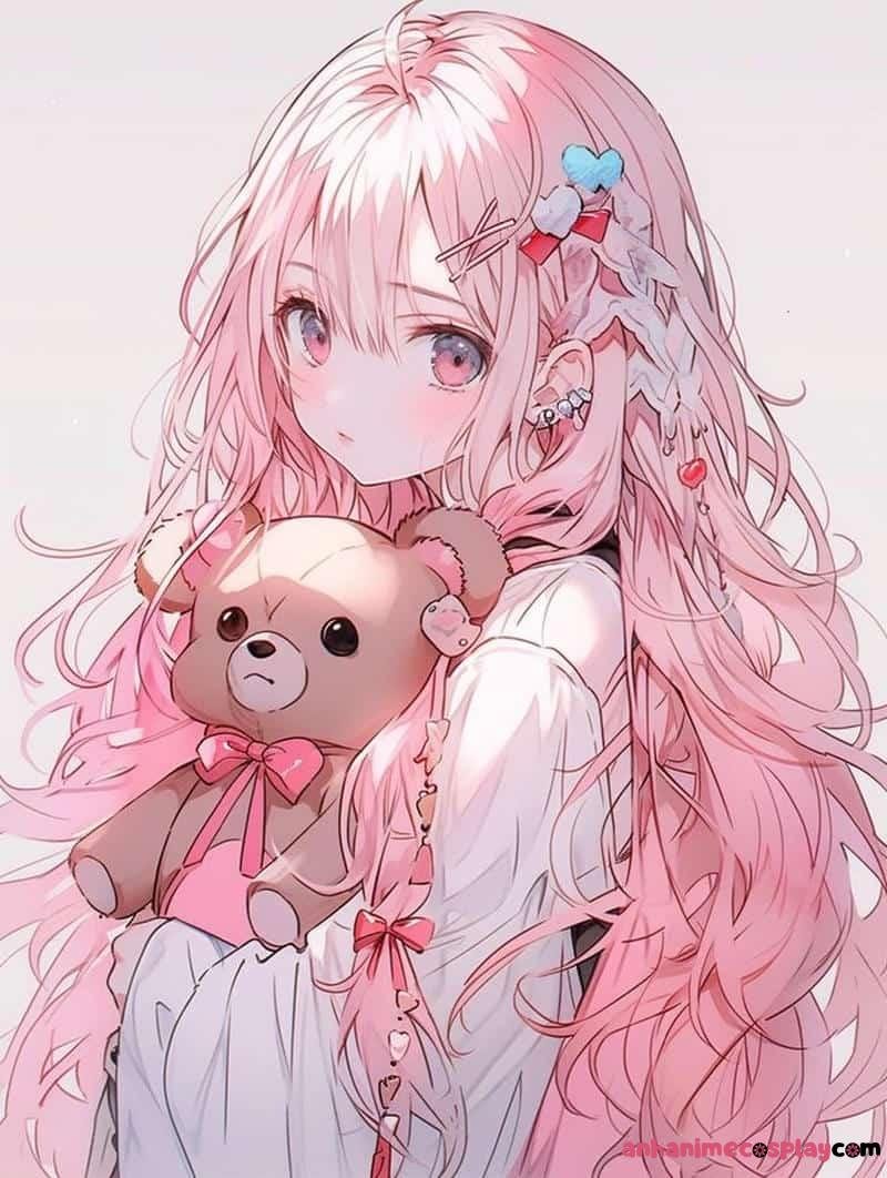 ảnh anime màu hồng cute gấu