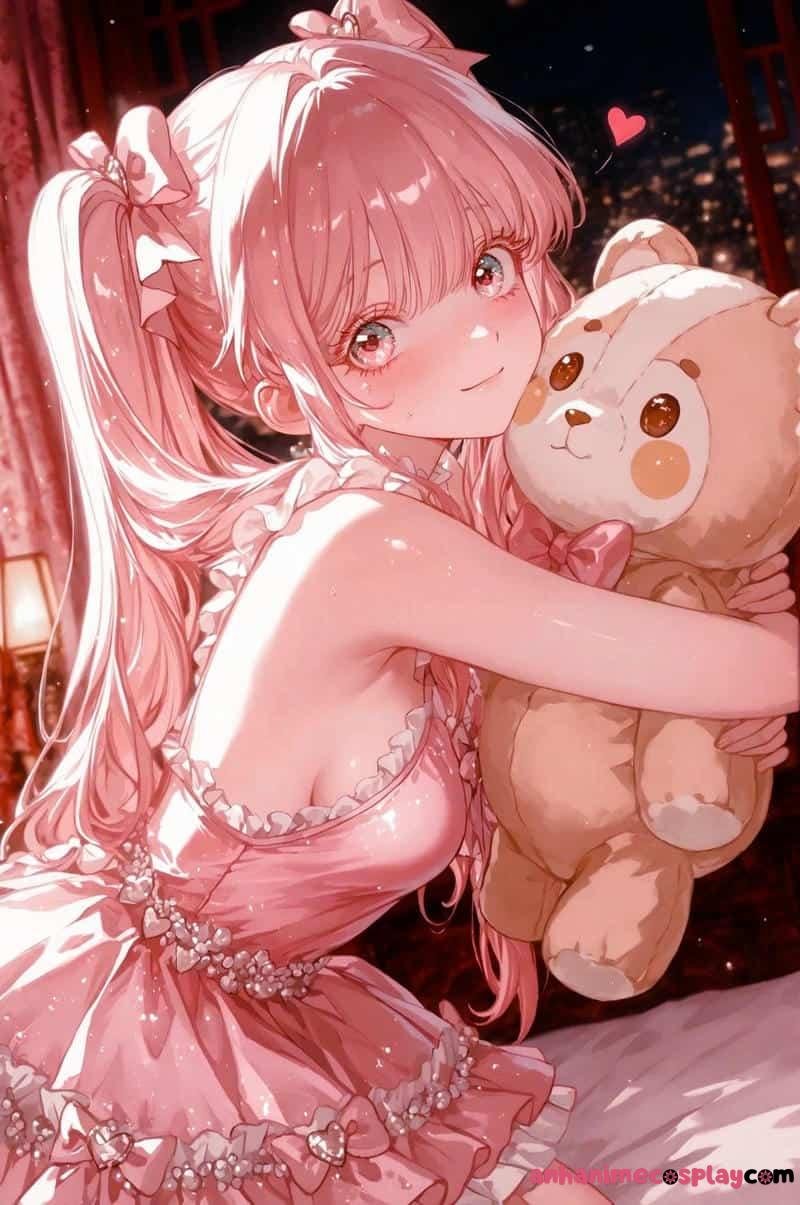 ảnh anime màu hồng gấu