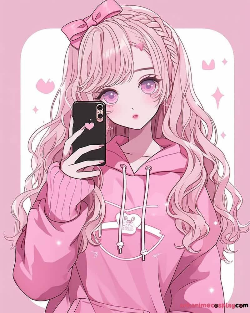 ảnh anime màu hồng xinh