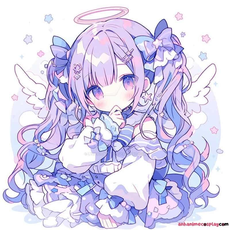 ảnh anime màu tím chibi cute