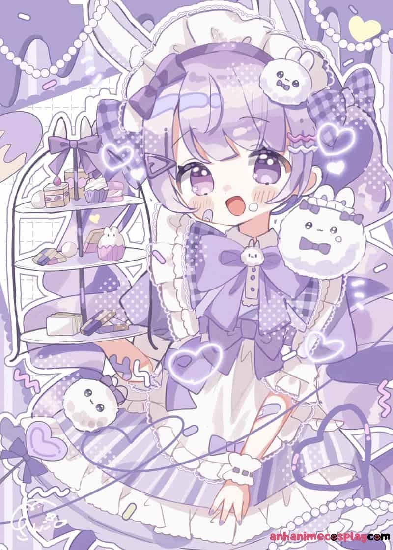 ảnh anime màu tím cute