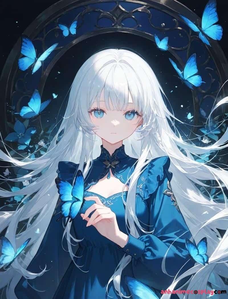 ảnh anime màu xanh dương bướm