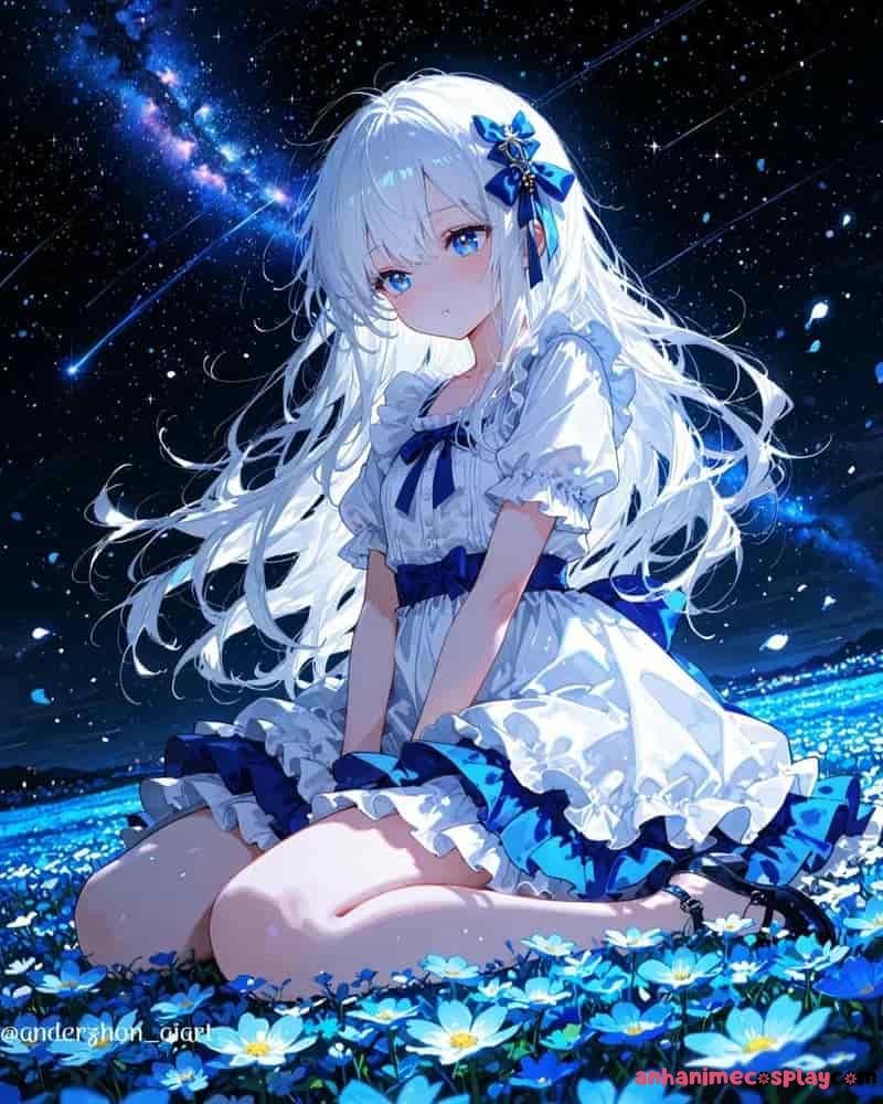 ảnh anime màu xanh dương đẹp xinh