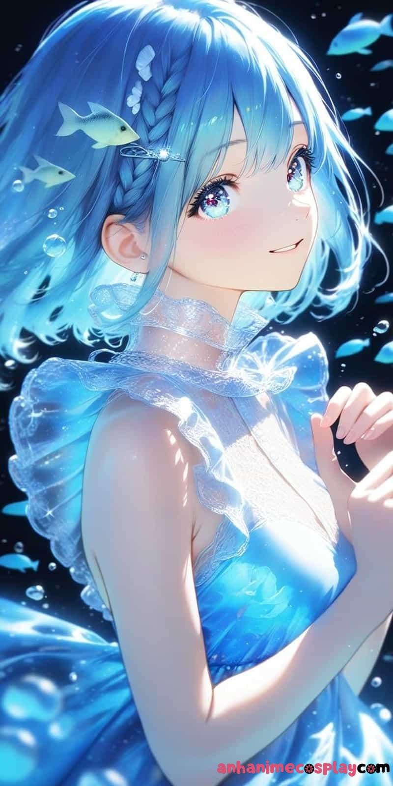 ảnh anime màu xanh dương gái xinh