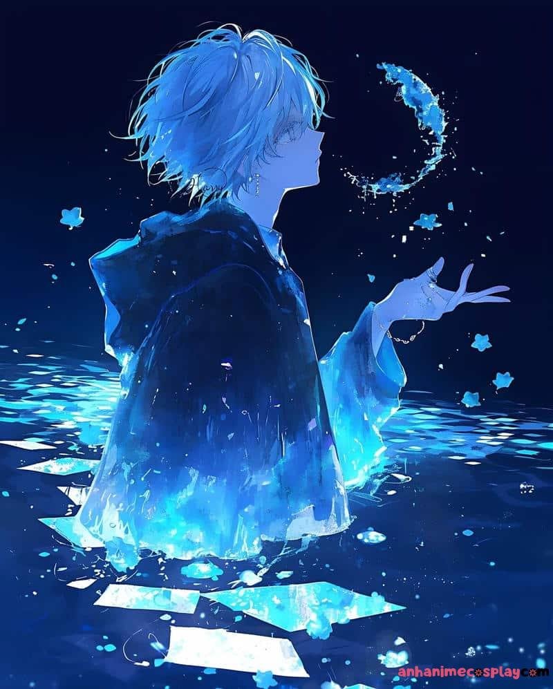 ảnh anime màu xanh dương nam