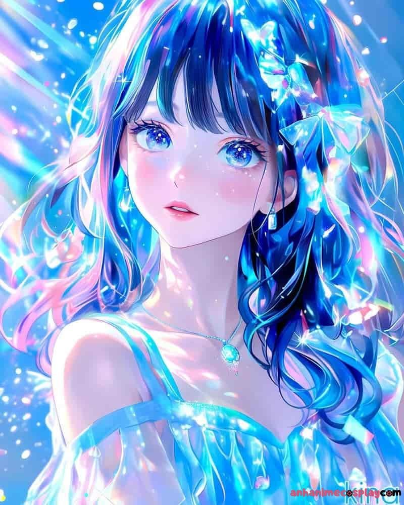 ảnh anime màu xanh dương nữ