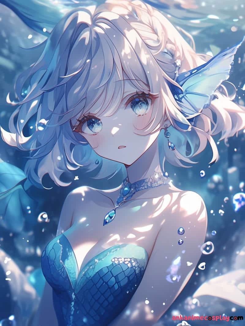 ảnh anime màu xanh dương tiên cá