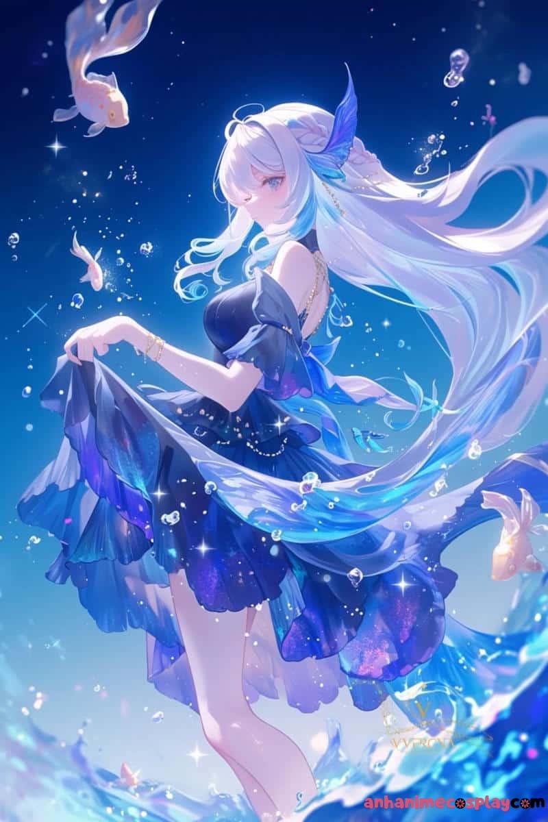 ảnh anime màu xanh dương tiên