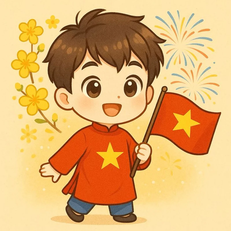 ảnh chibi cầm cờ việt nam cute