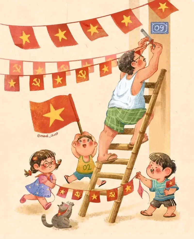 ảnh chibi chào mừng cầm cờ việt nam