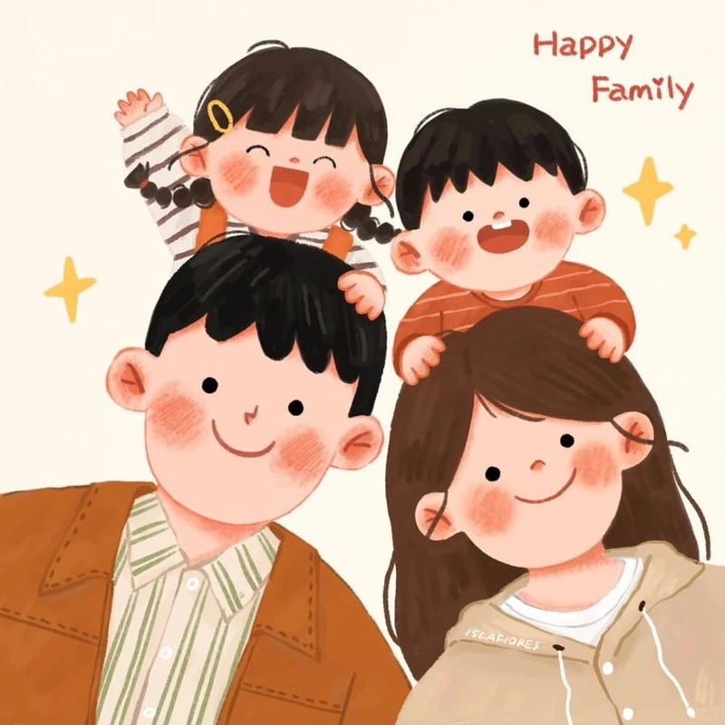 ảnh chibi gia đình 4 người cực dễ thương