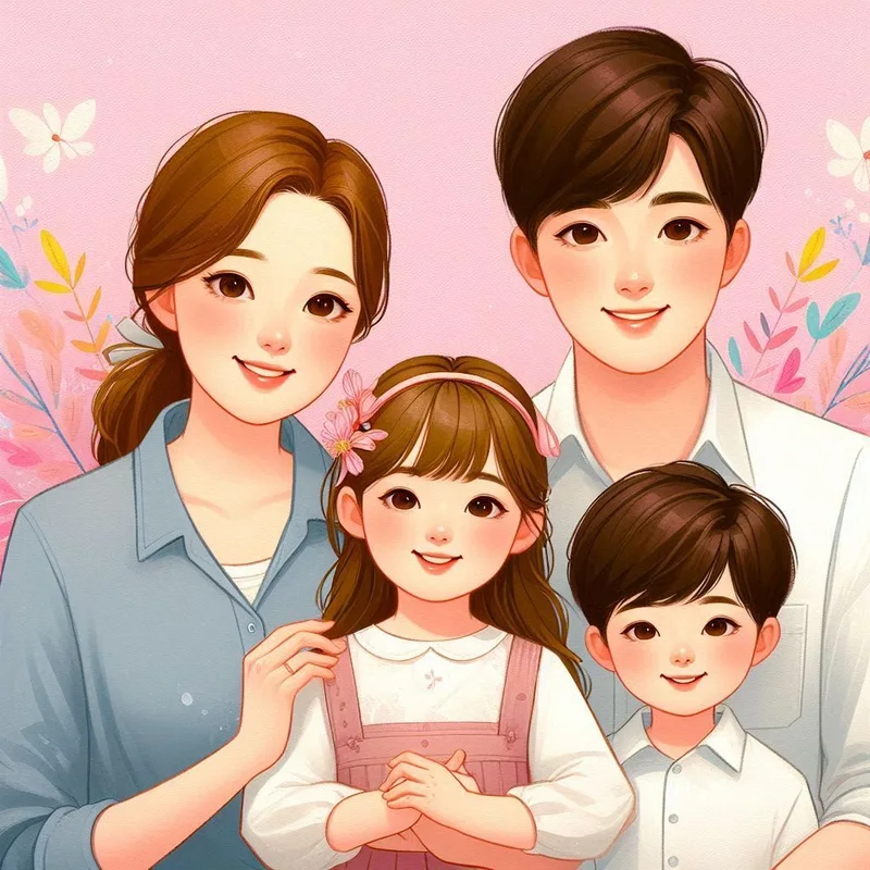 ảnh chibi gia đình 4 người dễ mến