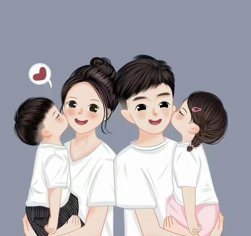 ảnh chibi gia đình 4 người ngộ nghĩnh