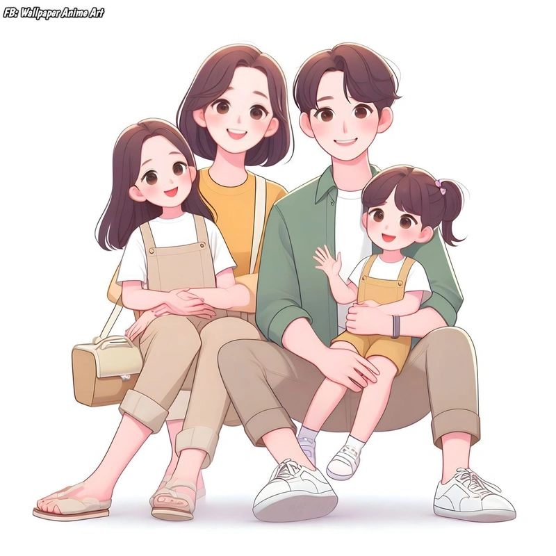 ảnh chibi gia đình hạnh phúc 4 người