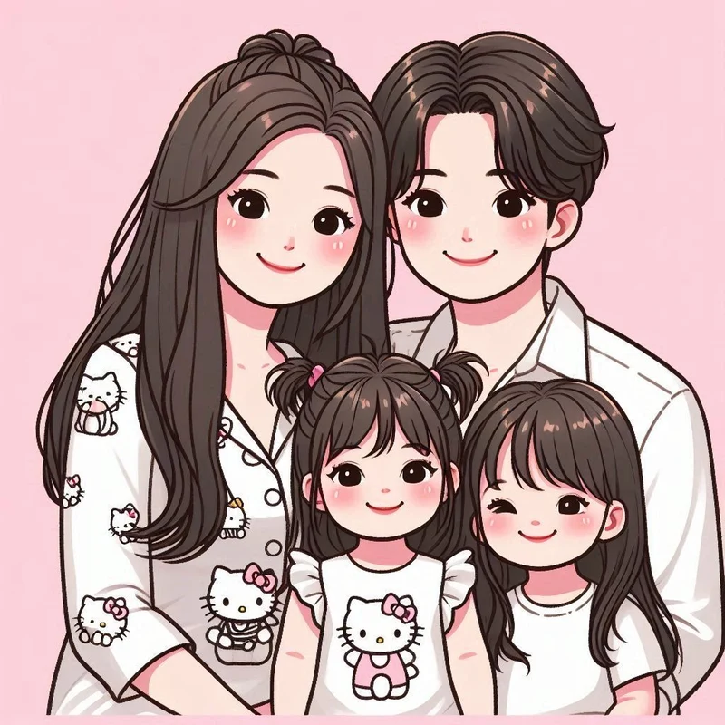 ảnh chibi gia đình nhỏ 4 người dễ thương