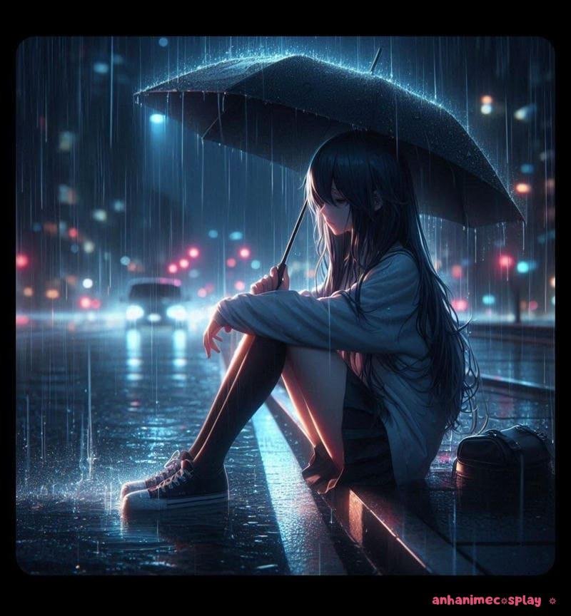 ảnh mưa buồn anime đường