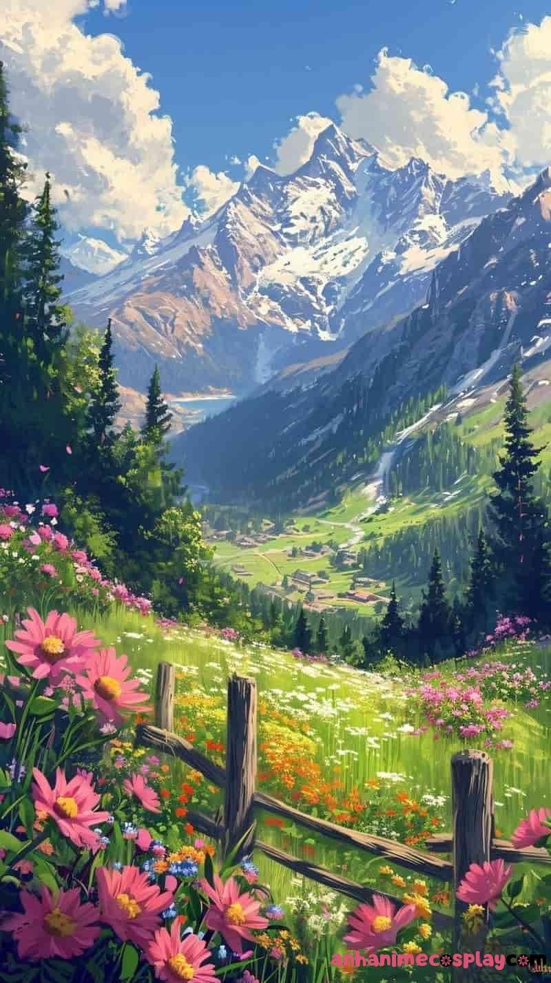 ảnh thiên nhiên anime 4k núi đẹp