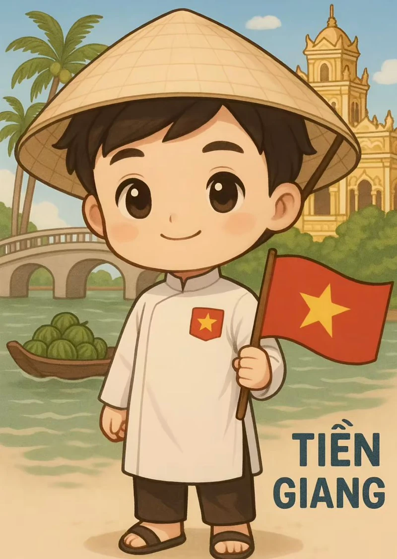 chibi cầm cờ việt nam dễ thương