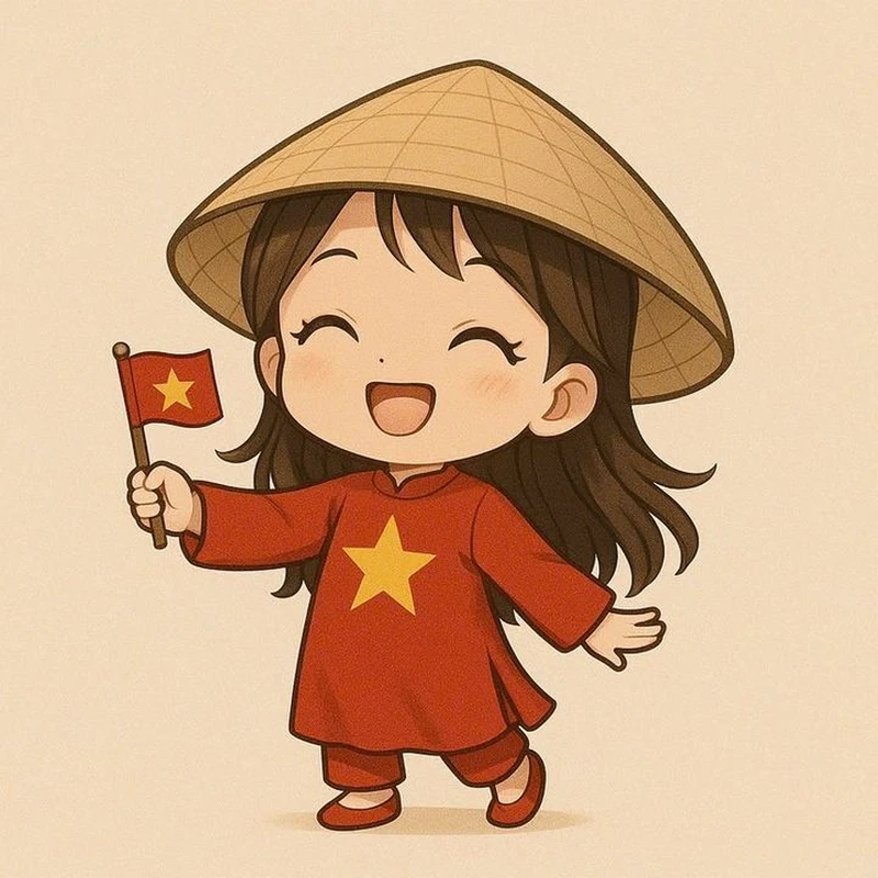 chibi cầm quốc kỳ việt nam