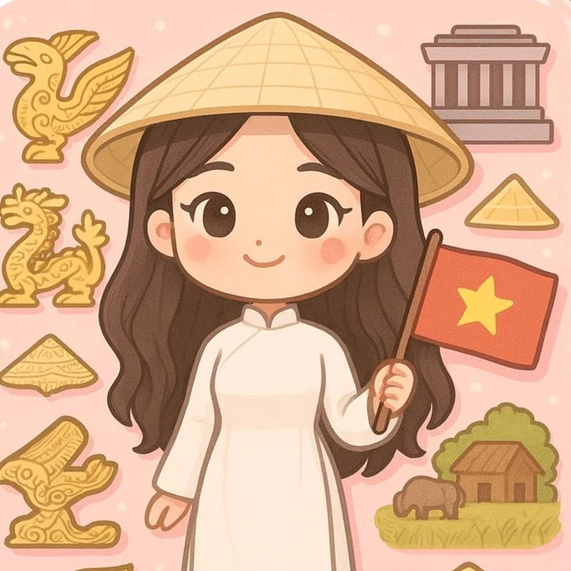 chibi dễ thương cầm cờ việt nam