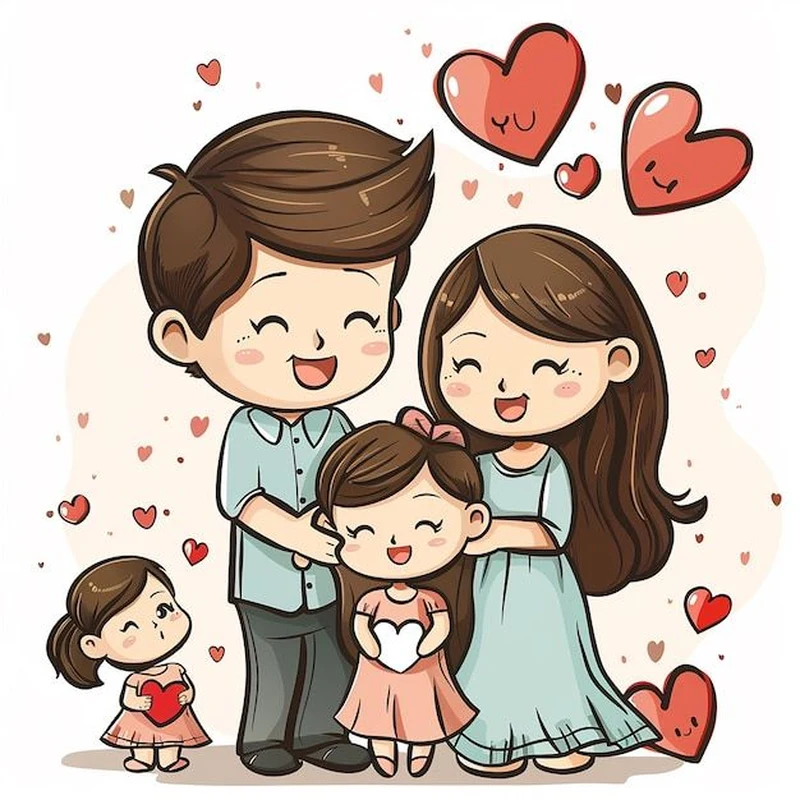 chibi gia đình 4 người ấm áp
