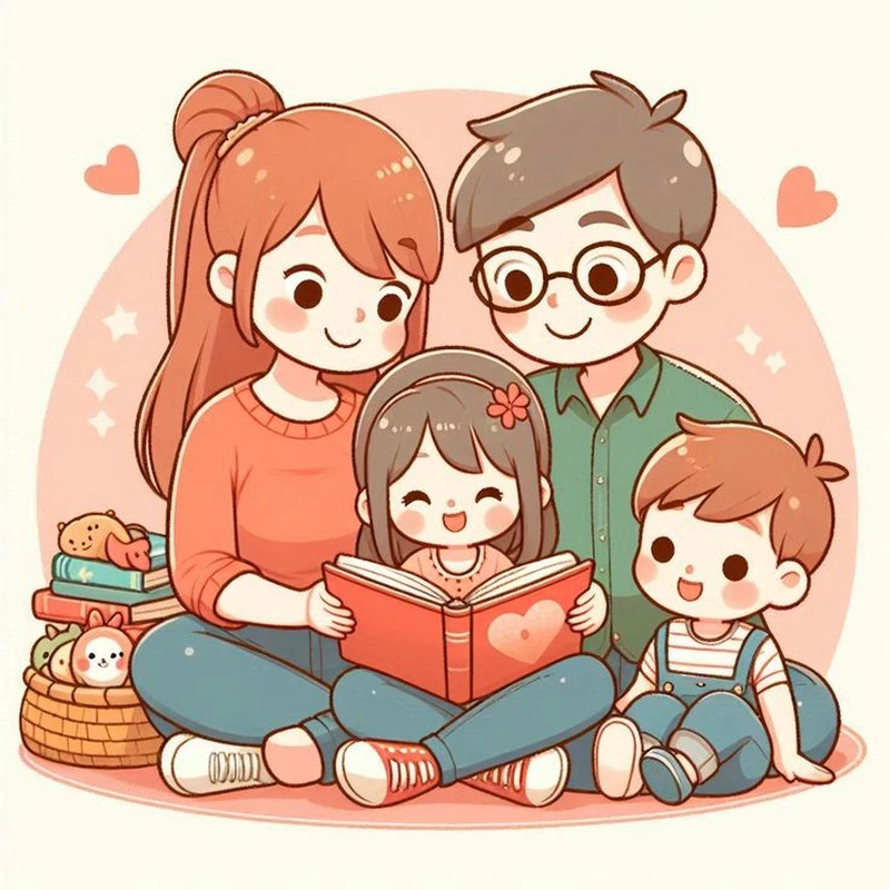 chibi gia đình 4 người ngọt ngào