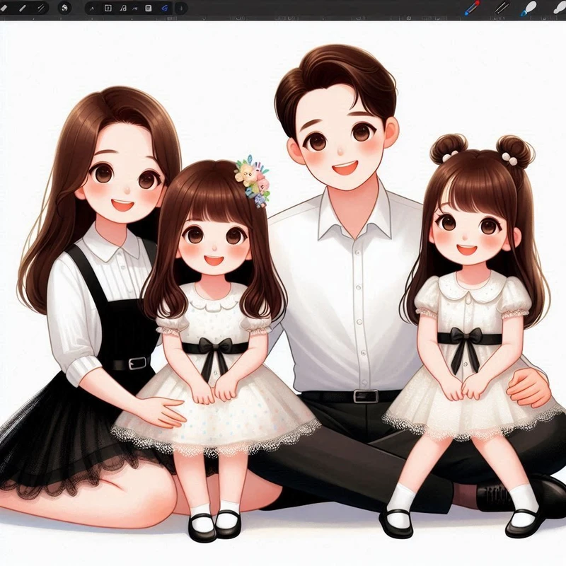 chibi gia đình 4 người vui vẻ