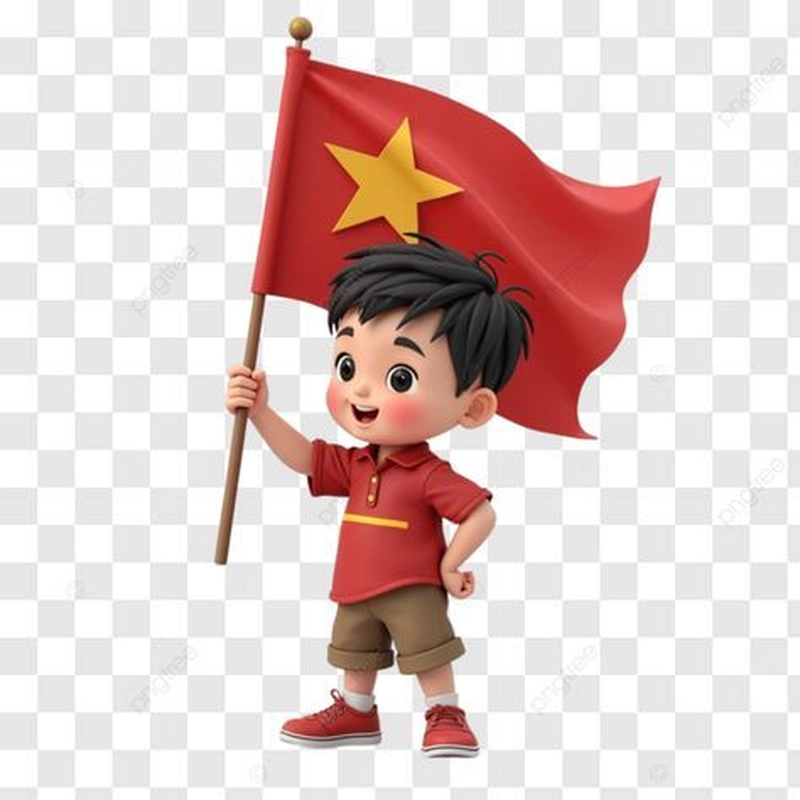 chibi nhỏ nhắn cầm cờ đỏ sao vàng