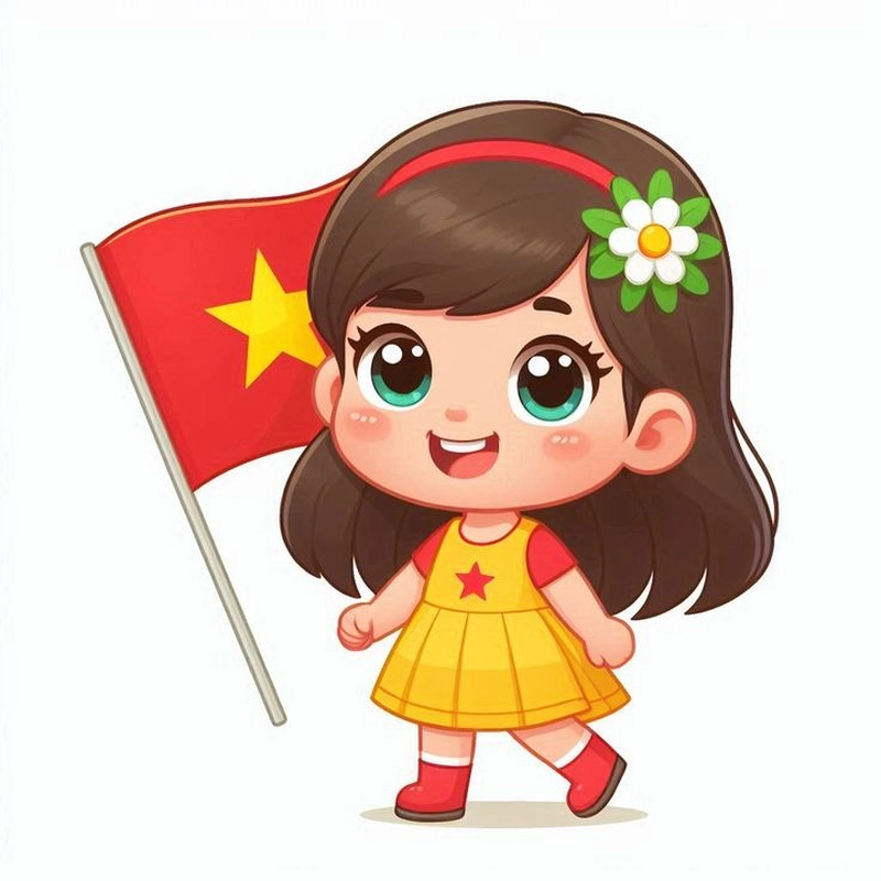 hình ảnh chibi cầm cờ đỏ sao vàng