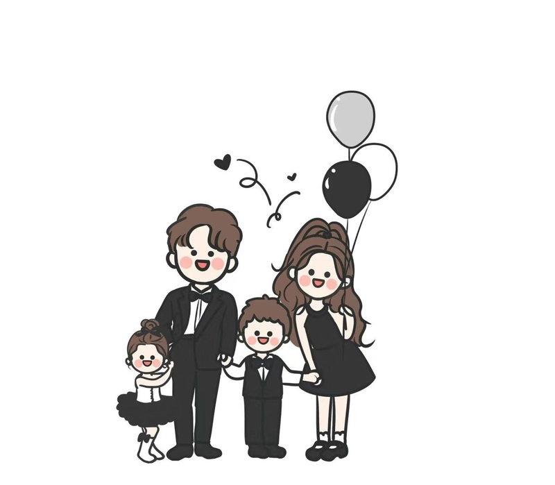 hình ảnh chibi gia đình nhỏ 4 người cute