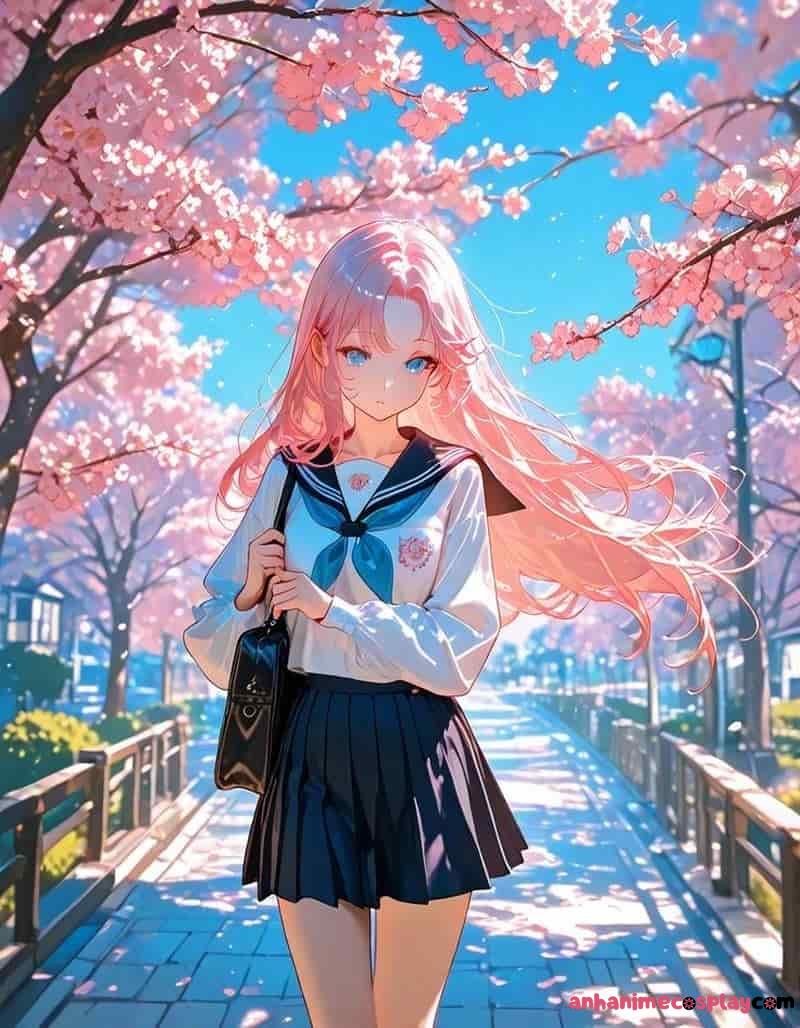 hình ảnh hoa anh đào anime nữ sinh