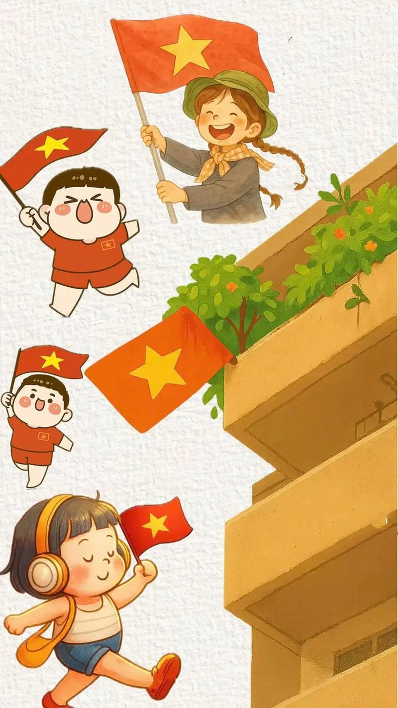 hình chibi cầm cờ việt nam cute