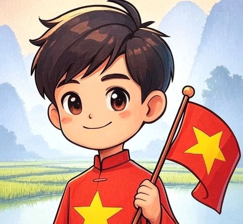 hình chibi cầm cờ việt nam vui nhộn