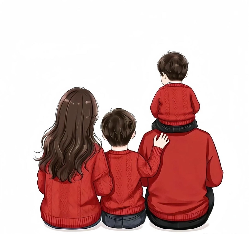 hình chibi gia đình 4 người đáng yêu