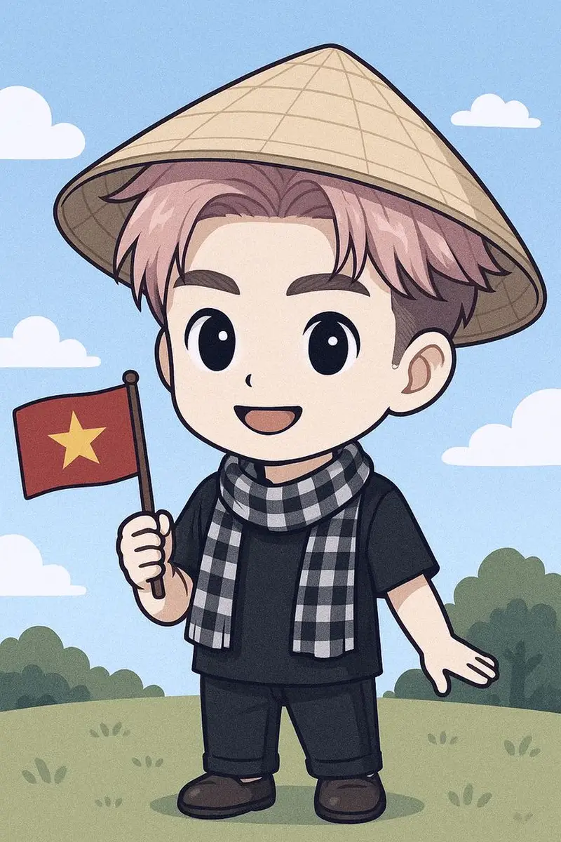 hình vẽ chibi cầm cờ việt nam