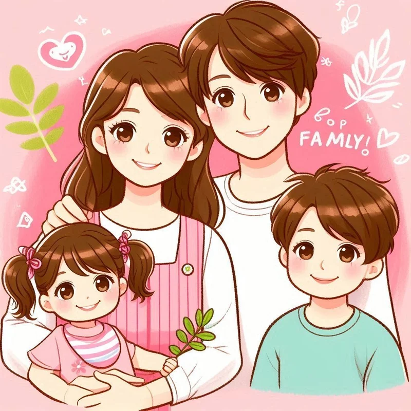 hình vẽ chibi gia đình 4 người