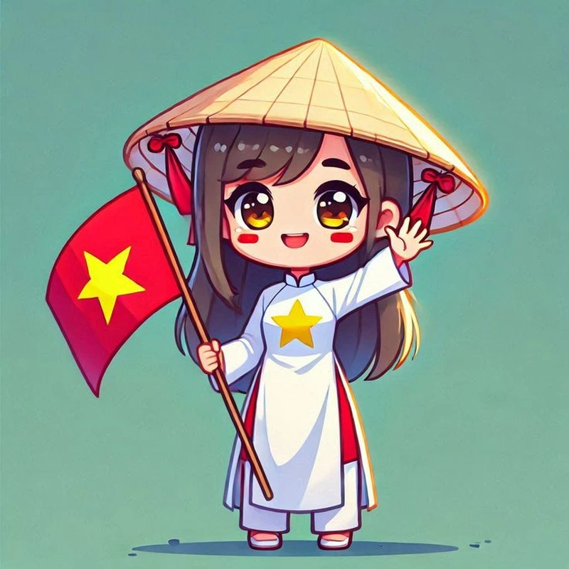 tranh chibi cầm cờ việt nam
