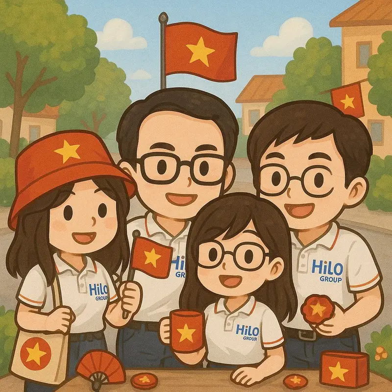 tranh chibi chibi cầm quốc kỳ