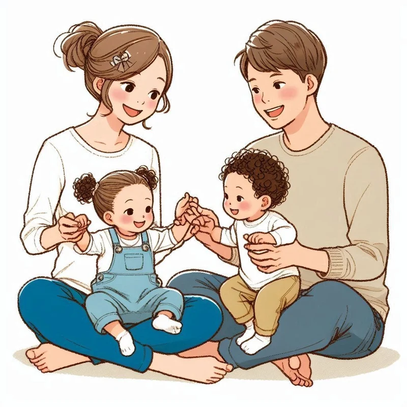 tranh chibi gia đình dễ thương 4 người