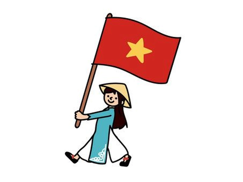 tranh vẽ chibi cầm cờ đỏ sao vàng