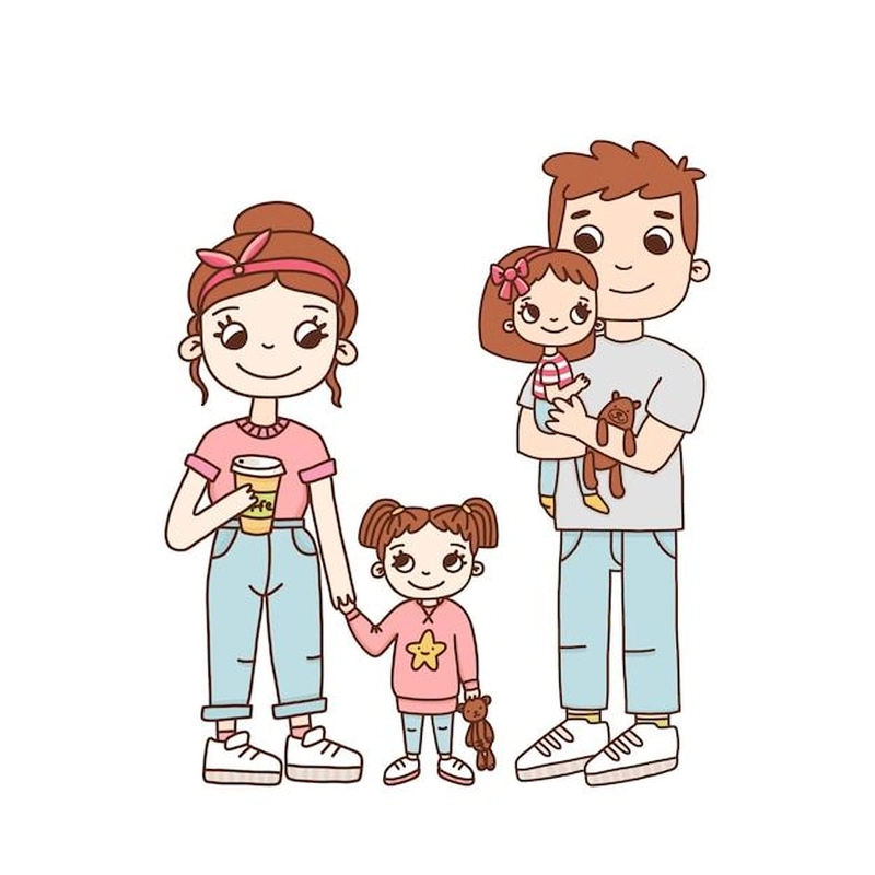 tranh vẽ chibi gia đình 4 người