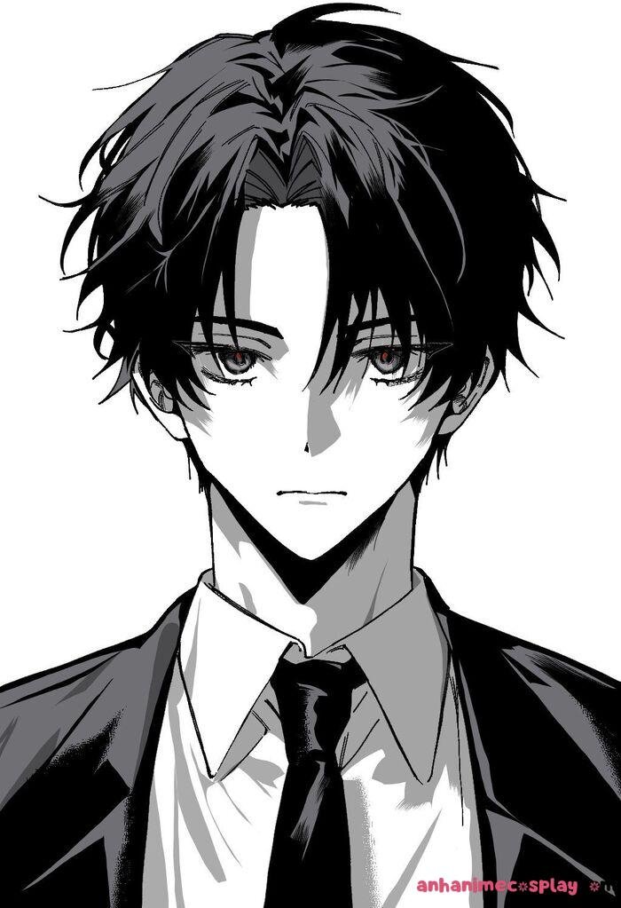 ảnh anime nam trắng đen hd