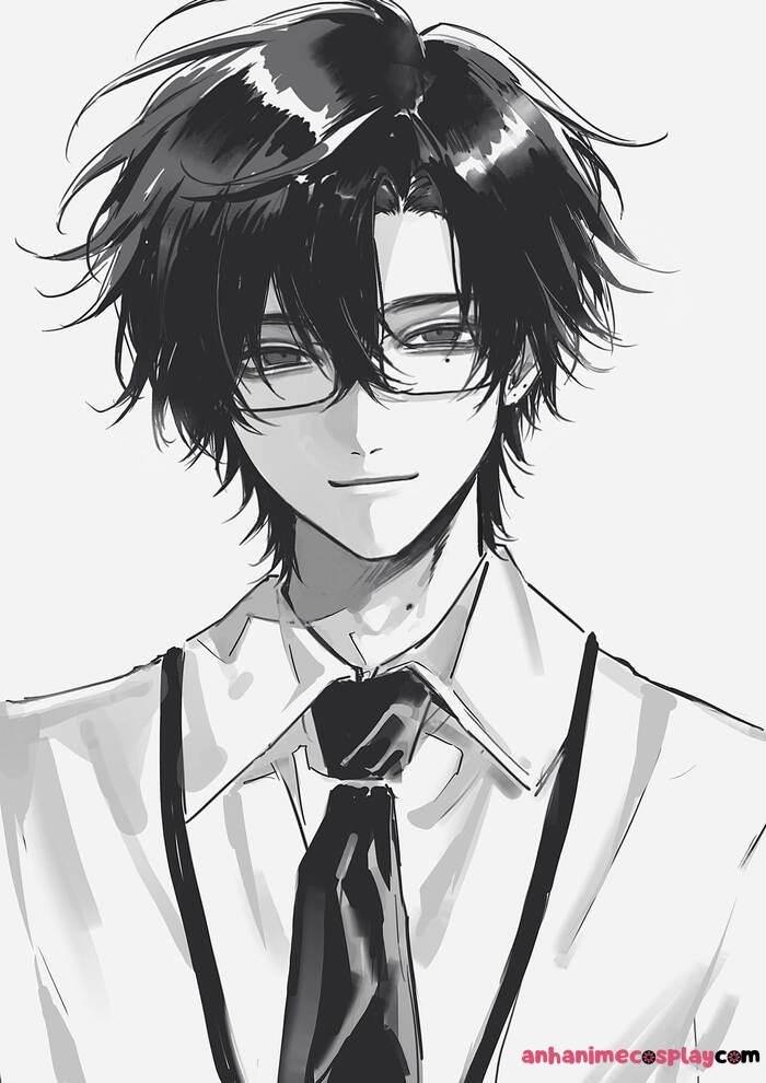 ảnh anime nam trắng đen